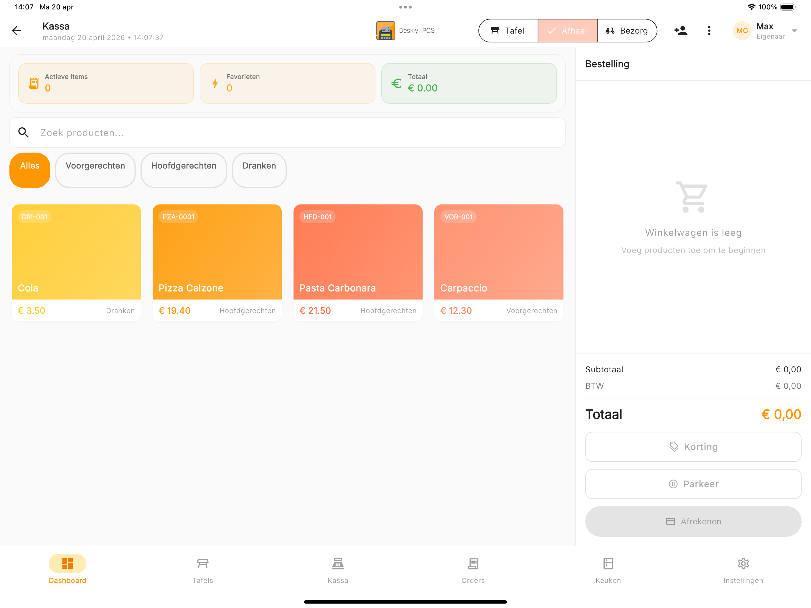 Deskly POS checkout overview on iPad