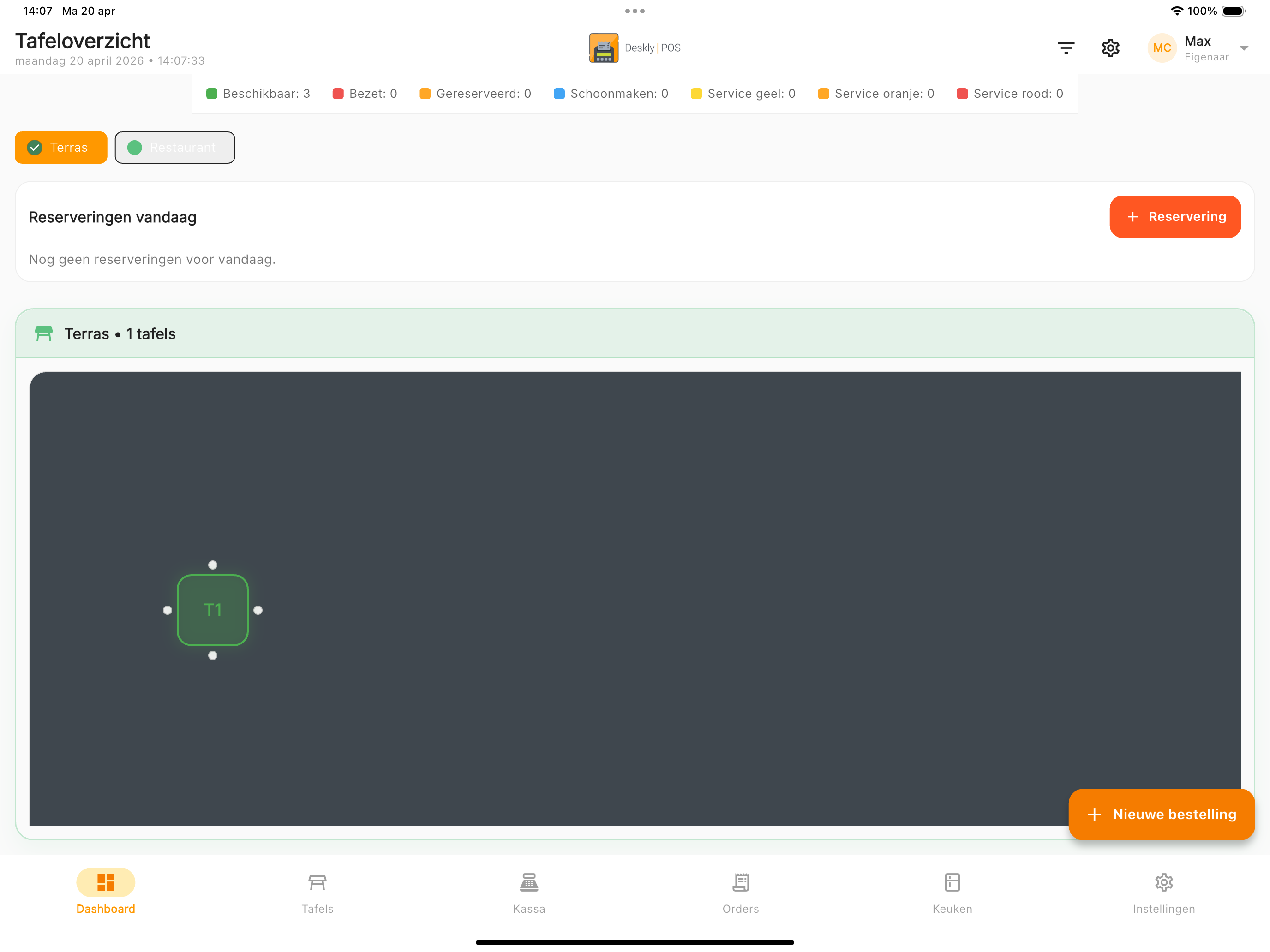 Table overview on iPad for hospitality in Utrecht