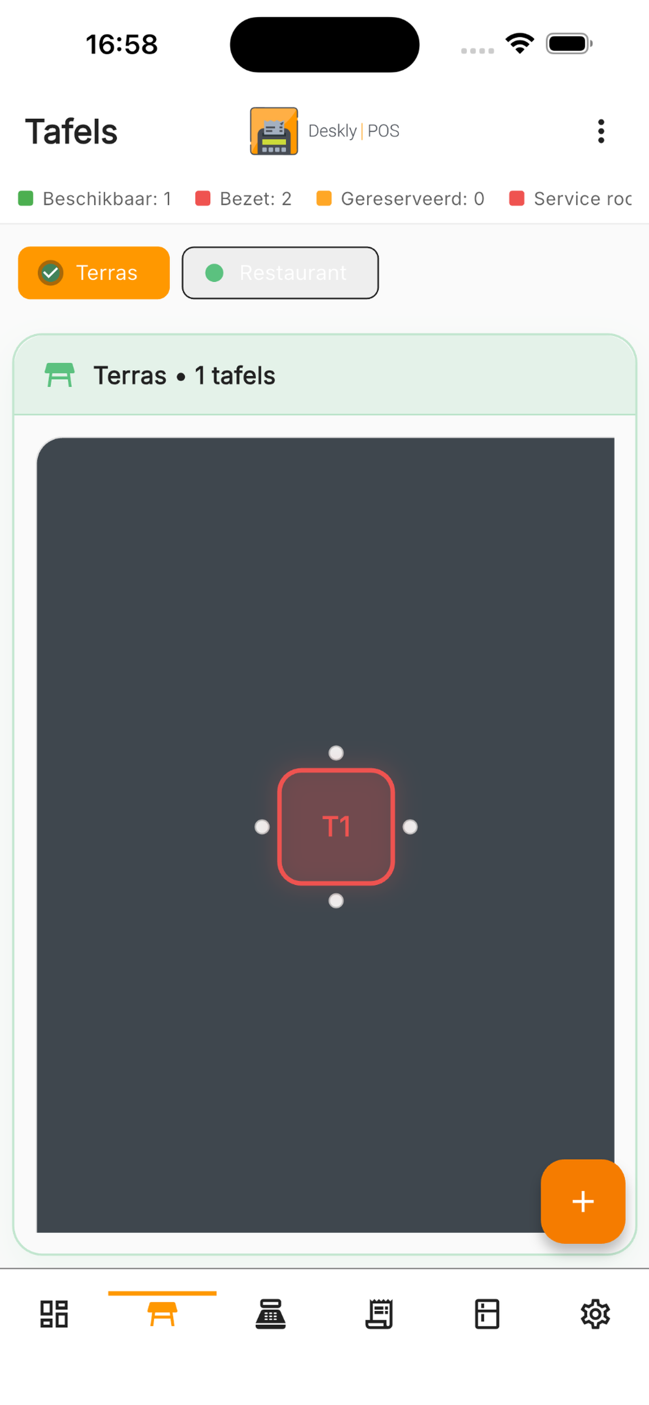 Deskly POS table overview with real-time status updates